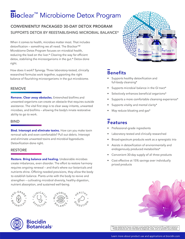 Product sheet for Bioclear™ Microbiome Detox Program with Biocidin® LSF