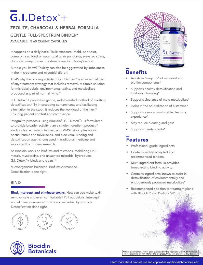 Product sheet for GI Detox™+ - Zeolite, Charcoal & Herbal Formula