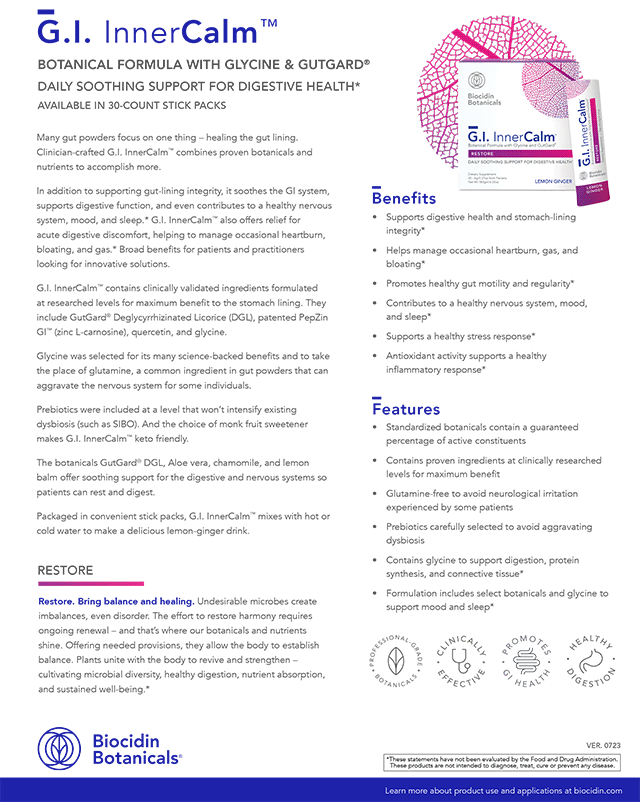 Product sheet for G.I. InnerCalm™ - Botanical Formula with Glycine and GutGard® | Professional